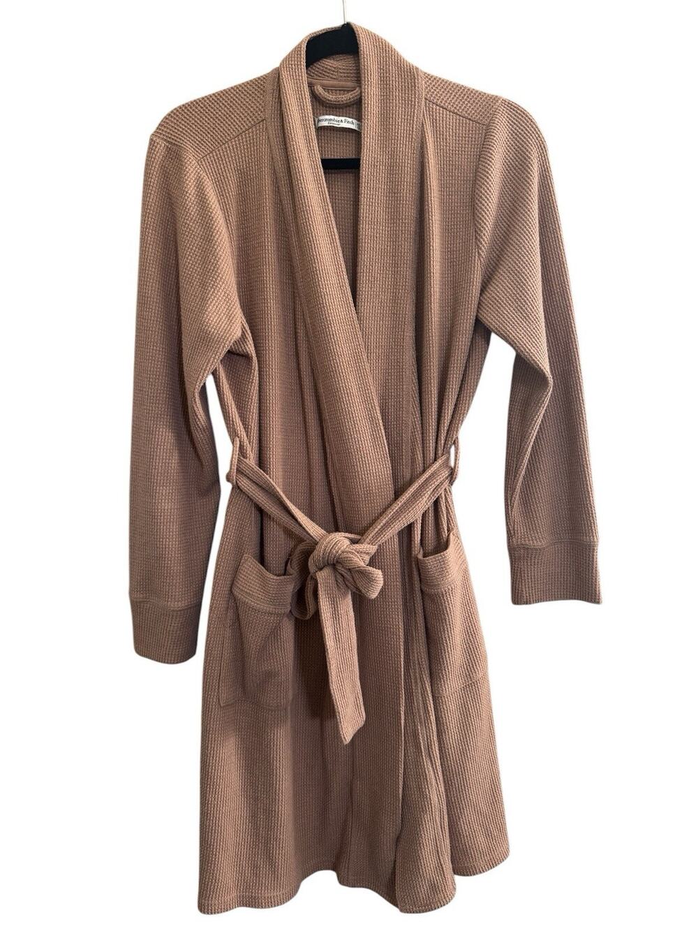 Abercrombie & Fitch XS Waffle Knit Tan Tie Belt Sleepwear Pockets HTF #7261